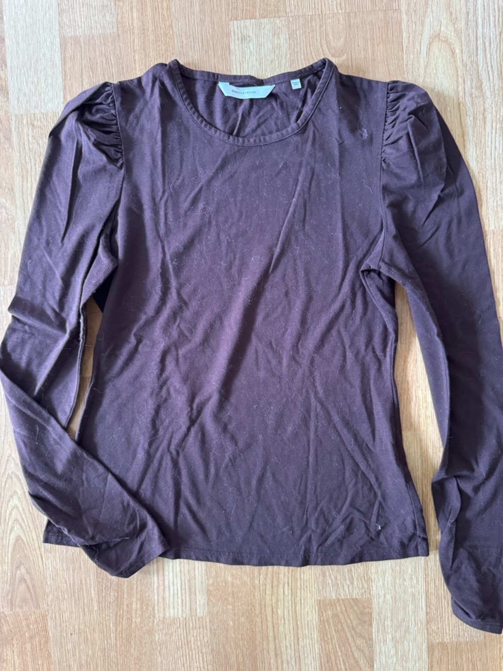 Rebecca Taylor Dark Brown Puff Shoulder Long Sleeve Tee